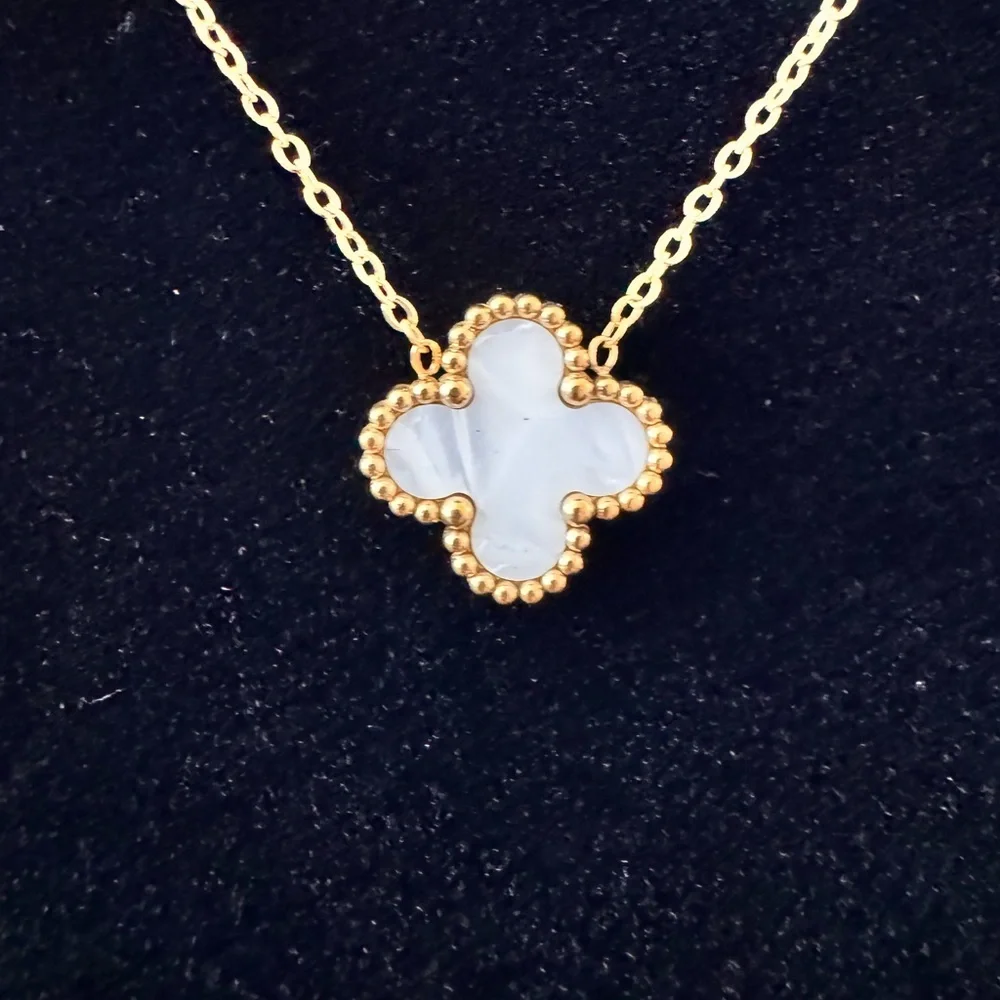 Gold and White Clover Necklace - Picture 2 of 6